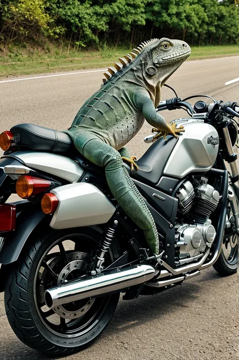 Iguana on motorcycle