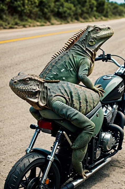 Iguana on animated motorcycle