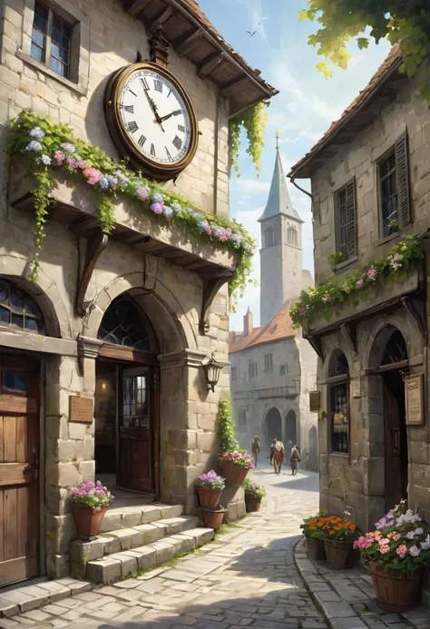 Imagine a medieval city enveloped in an atmosphere of laziness, where time seems to have stopped in a perpetual lethargy. Its cobbled streets are adorned with ancient grayish stone buildings, whose facades are covered with lazy vines that cling to the wall...