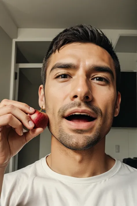 A man short man eating apple