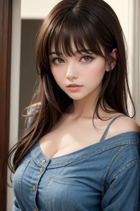 Brunette woman with bangs 