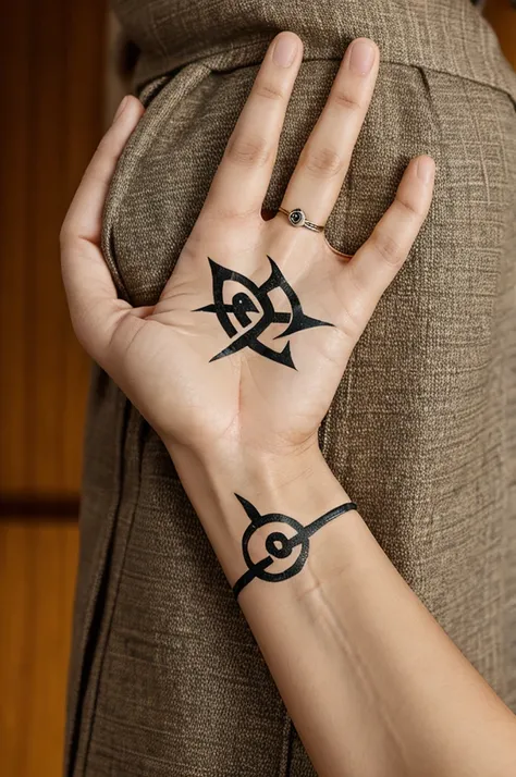 hand with a swastik symbol on palm 