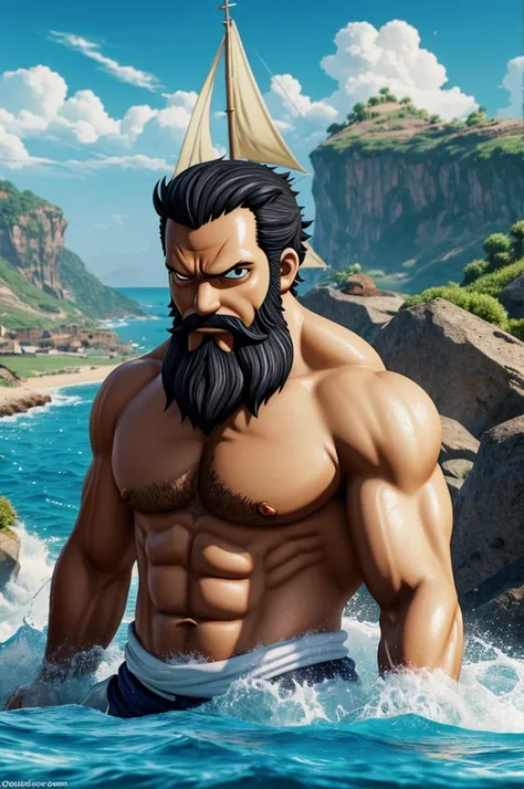 Create a one piece character with fuffi combined with a white beard