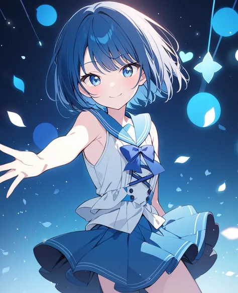 One girl,alone,kiritani haruka,Blue Hair,Blue Eyes,project sekai,Short Hair,cute,cute,smile,