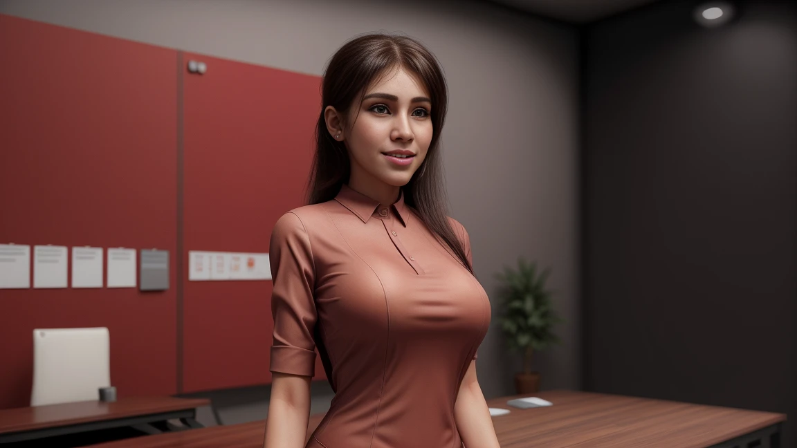 a friendly customer service representative, expressive eyes, full smile, professional attire, office setting, 8k, masterpiece, RAW photo, best quality, photorealistic, extremely detailed CG unity 8k wallpaper, Depth of field, Cinematic Light, Lens Flare, R...