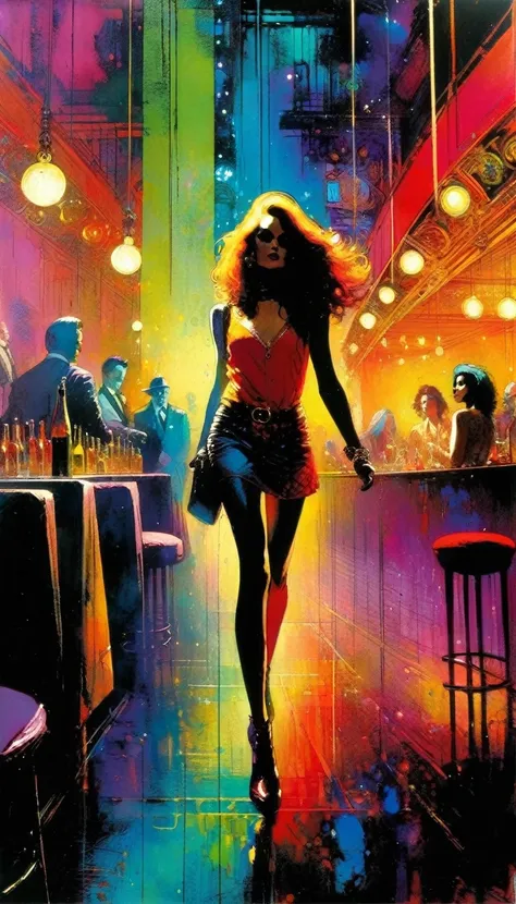 club, artwork inspired by Bill Sienkiewicz, vivid colors, intricate details, oil.
