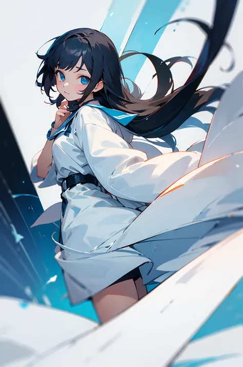 best quality，Black Hair，Girl，Second Dimension，Anime style，cute，Blue Eyes，White clothes