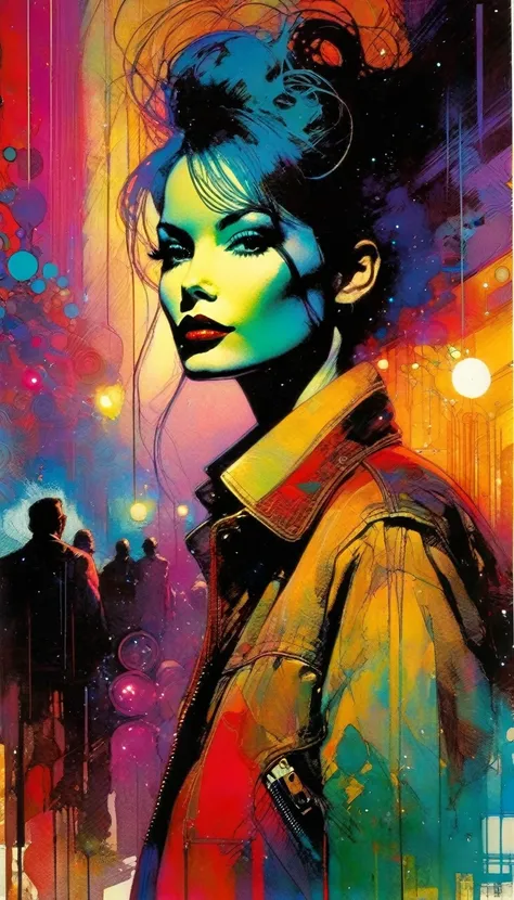 club, artwork inspired by bill sienkiewicz, vivid colors, intricate details, oil.