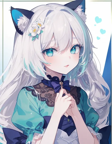 ((masterpiece, best quality:1.5)), ((Beautiful detailed cat aqua eyes:1.2)), cat ears, pale skin, small breasts, beautiful hands, beautiful fingers, EasyNegative