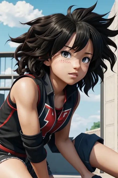 Screenshot boku no hero academia girl with wavy hair,short,negro with bakugou katsuki