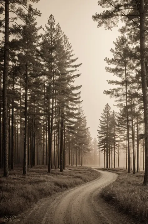 Photograph of a pencil drawing of a forest passage and dusk 