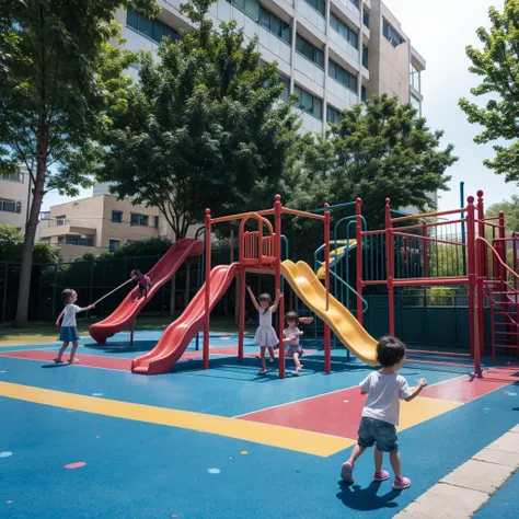 Children playing on plastic playground 