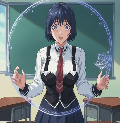 score_9, score_8_up,   pretty girl .     source_anime  Bibl3  .  in classroom      . wearing  , skirt   good eyes.  detailed .     .   large breast     .    .    magic circle .  female shocked, NSFW