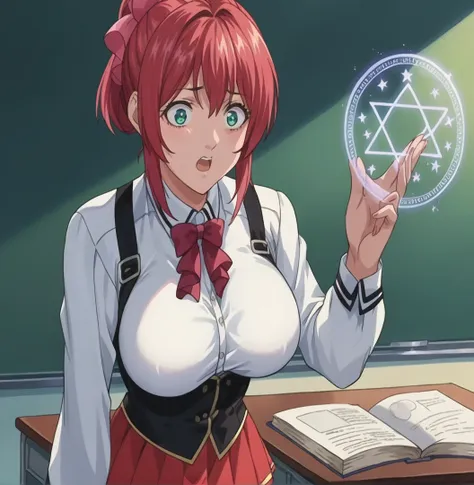 score_9, score_8_up,   pretty girl .     source_anime  Bibl3  .  in classroom      . wearing  , skirt   good eyes.  detailed .     .   large breast     .    .    magic circle .  female shocked, NSFW