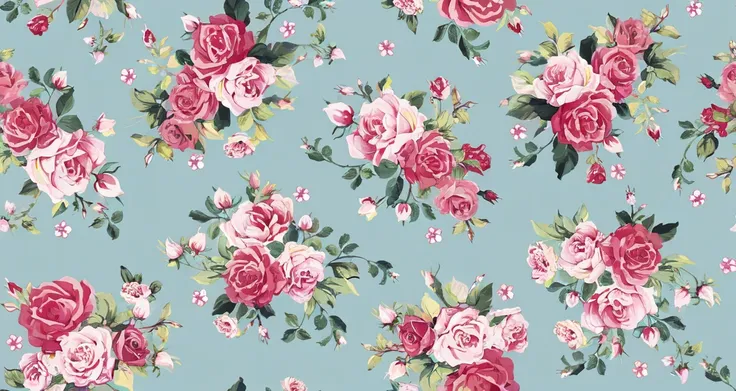 a close up of a flower pattern on a blue background, floral pattern, floral patterned skin, flowery wallpaper, floral!, vintage - w 1 0 2 4, rose background, floral wallpaper, floral clothes, seamless pattern design, ornate floral, flowery, roses backgroun...