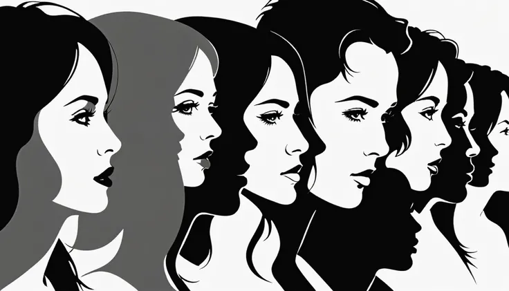 silhouettes of the profile of random people, faces should be facing the same way, on a white background