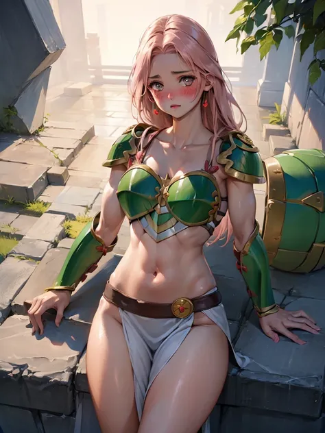 masterpiece, ultra-detailed, best quality, extremely detailed, 8k, high res, realistic, 1girl, 18yo, beautiful girl,BREAK,(Armor:1.8),(blush:1.5),BREAK,(Navel exposed:1.4)