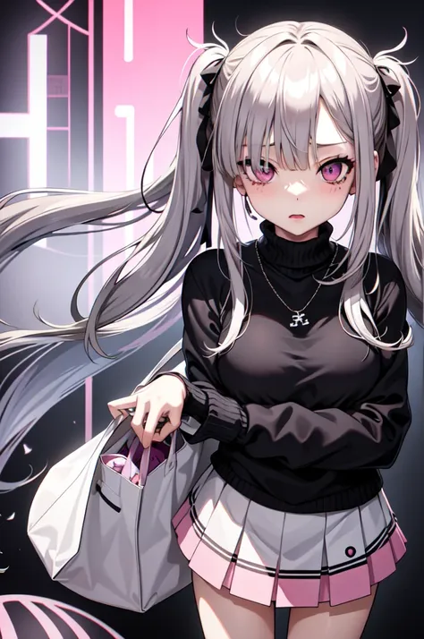 one girl ,anime style, masterpiece ,ultra-fine resolution, complicated ,  straight , complicatedな品質すこやかな , gray hair, pink eyes,...