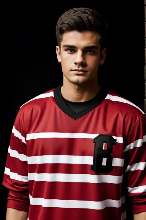 Football flannel with black background and red stripes and white details