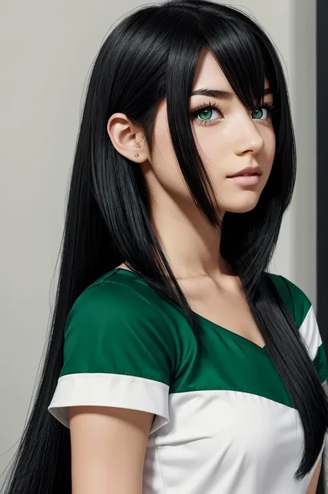 Capture my hero academia girl shoulder length hair black white locks green eyes 