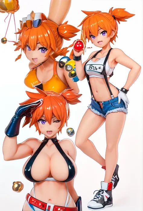 anime figurines of a woman with orange hair and a bikini