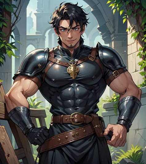 (((Solo character image.))) (((Generate a single character image.)))  (((Dressed in medieval fantasy attire.))) (((Very sexy facial expression.))) (((Dressed in medieval fantasy attire.))) Imagine a charming and roguish scamp whose devilish good looks are ...