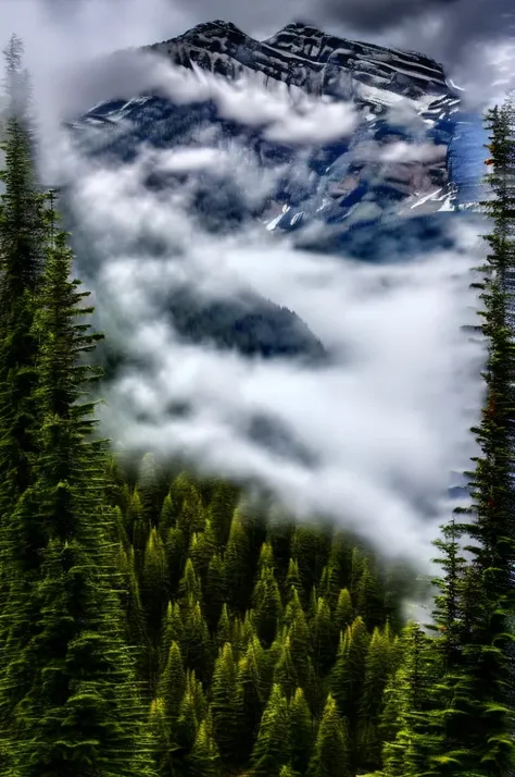 conifer forest misty cloudscapes road mountain cliffs autumn