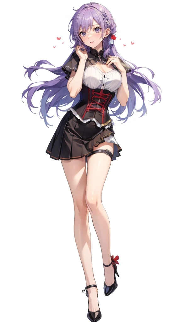 ((perfect face)),purple hair,adult female,white shirt,((shirt with rolled up sleeves)),(((roll up your sleeves))),((corset)),sho...