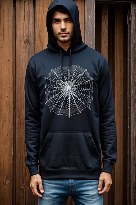 A hoodie with spiders and spider webs 

