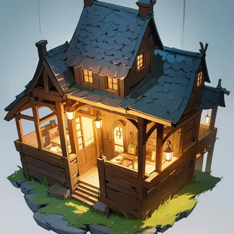 a close-up of a house with a light on in a dark forest, medieval Tavern, Tavern background, a multidimensional cozy Tavern, fantasy Tavern background, Tavern, medieval house, medieval fantasy game art, alchemy Tavern, print shop, point-and-click adventure ...