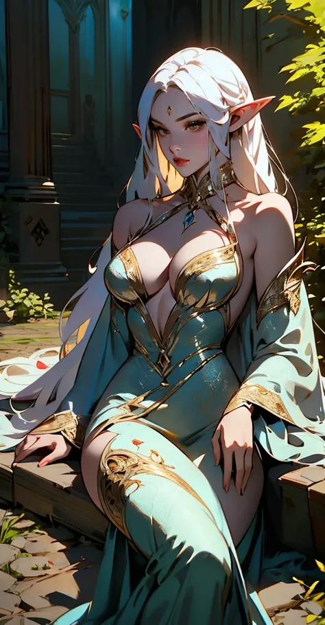 { - anatomy error}(Masterpiece - Ultra-detailed, very high resolution) Prepare to be enchanted by a true masterpiece that combines ultra-detailed art with high-resolution rendering. . meman. This work depicts a mesmerizing adult elf with long white hair (1...