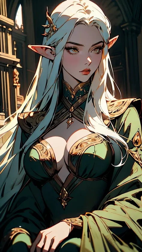 { - anatomy error}(Masterpiece - Ultra-detailed, very high resolution) Prepare to be enchanted by a true masterpiece that combines ultra-detailed art with high-resolution rendering. . meman. This work depicts a mesmerizing adult elf with long white hair (1...