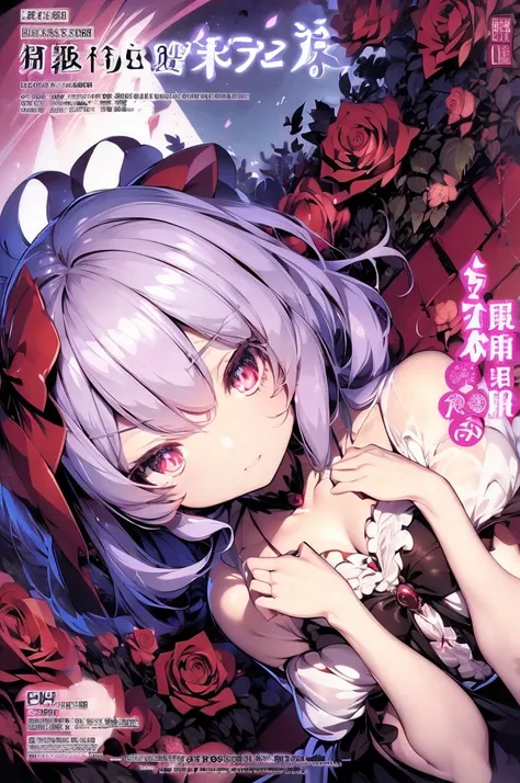 remilia scarlet (touhou) in cover magazine. magazine cover. roses. beautiful. professional character design. masterpiece. expens...