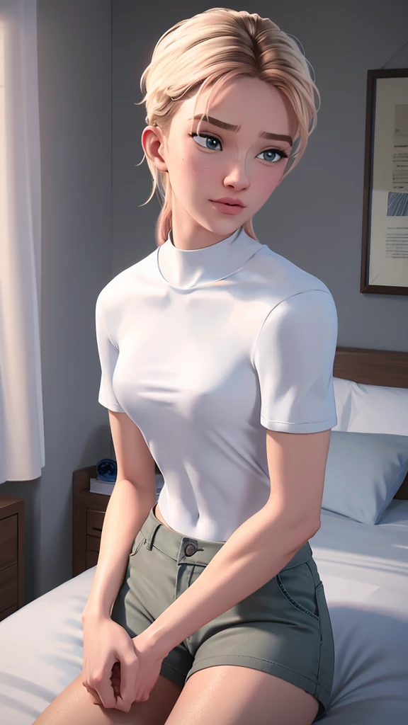 [Soft ambient light], Mu bedroom background, ( Beautiful), queen, ((20 year old student)) [short hair] ((very muscular)) [thin], engraving [sweaty], [facial details], (Beautiful skin expression [transparency]), (Mais sobre a pele Beautiful), [Realistic pap...