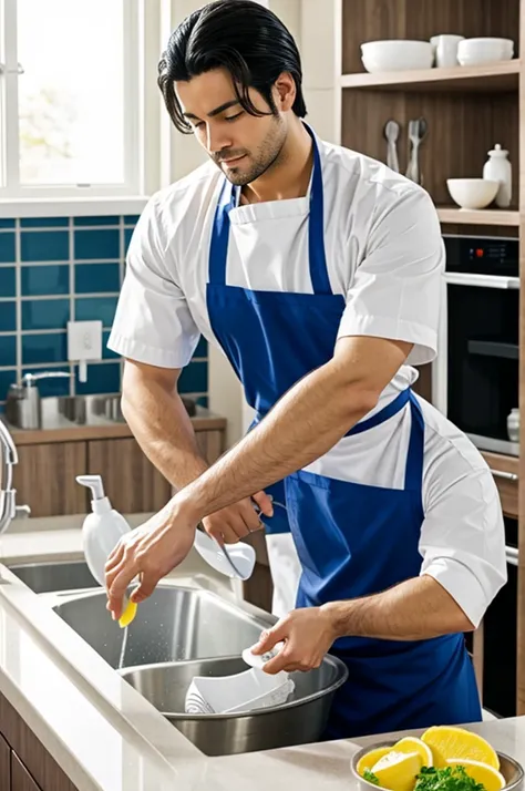 A man washing dishes in anime 