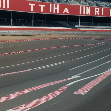 A racetrack with 8 lanes, each bordered by white lines. At the beginning of the track, the word ‘START’ in large letters, and at the end, the word ‘FINISH’. The top and bottom edges of the image are decorated with red and white checkered patterns. Comic st...