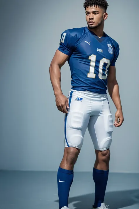 football player, standing backwards, shirt blue, Number 10