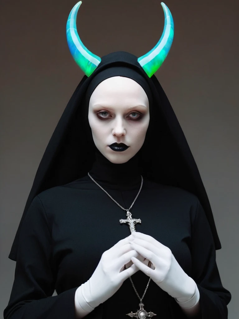 ral-opal, meahophontron, full body, woman face, devil nun, negro, looking at camera, body nun clothes