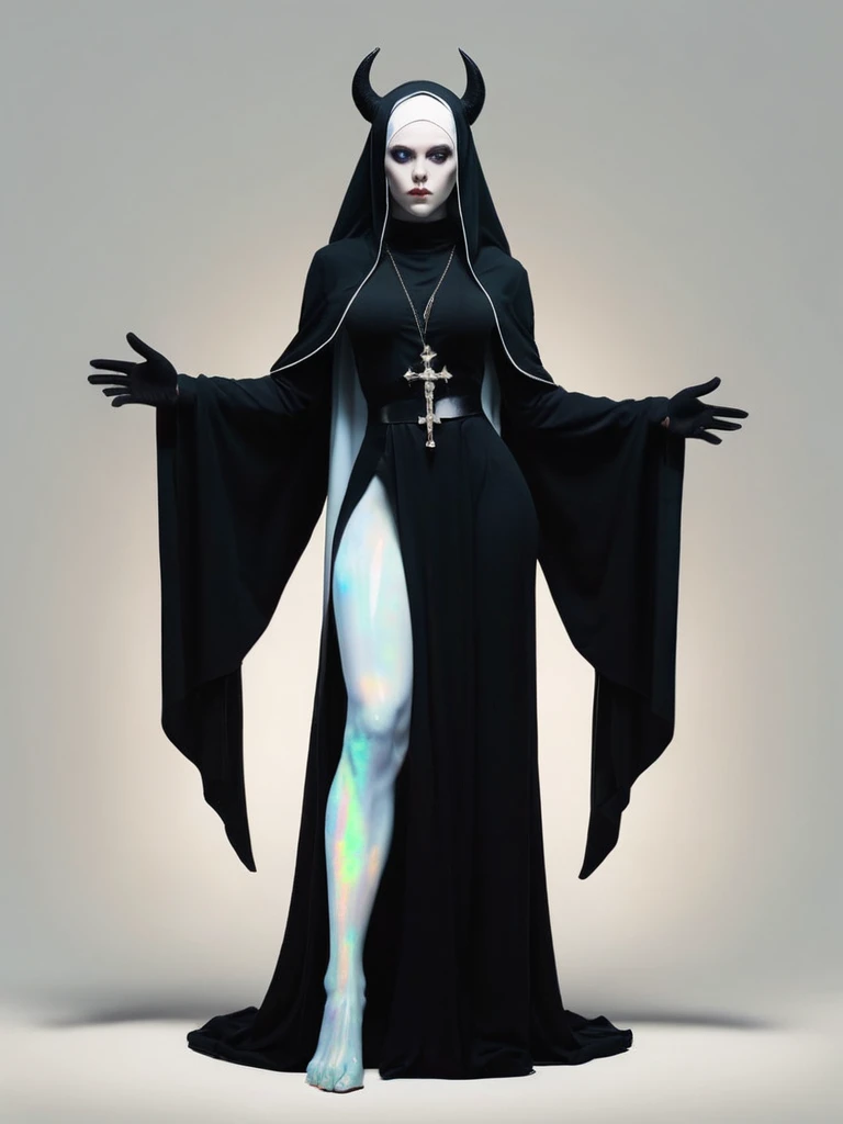 ral-opal, meahophontron, full body, woman face, devil nun, negro, looking at camera, body nun clothes