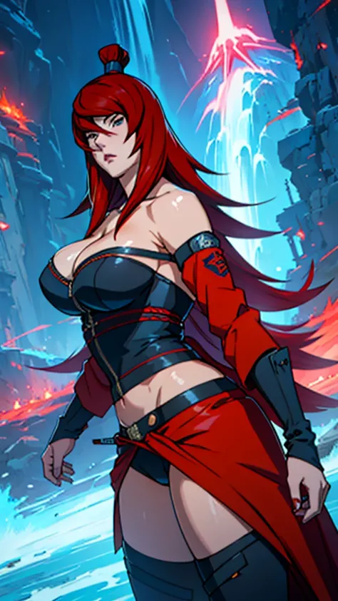 a close up of Mei Terumi from Naruto with red hair, sexy body, huge breasts, beautiful character painting, guweiz, artwork in the style of guweiz, red haired deity, by Yang J, epic exquisite character art, stunning character art, by Fan Qi, by Wuzhun Shifa...