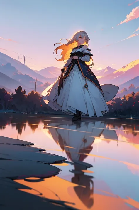 absurderes, high resolution, ultra detaild, 1 girl, standing alone, extremely detailed  eyes, Woman，long blonde hair，white gown, Guweiz, Detailed digital animation artwork, Rostland 8K, Ross trance style, 4K anime-style, Guweiz on ArtStation Pixiv, guweiz ...