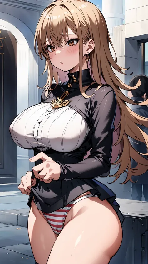 Mikoto rose.、Beautiful woman、Very thick thighs、Acme Face、Best image quality、High resolution、masterpiece、super high quality、Thick pubic hair、Screaming orgasm face、striped panties、Striped bra、Very big ass、Very large breasts  、Blushing、4K quality、Blushing、Cry...