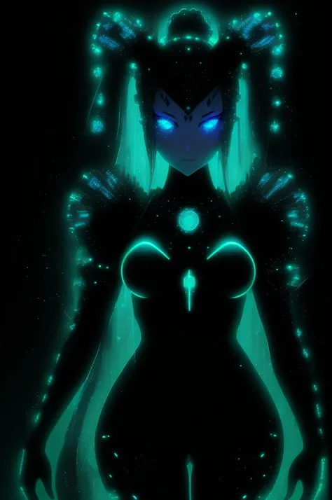 Water princess, wired to the matrix, neon aqua, laser lights, warrior Princess