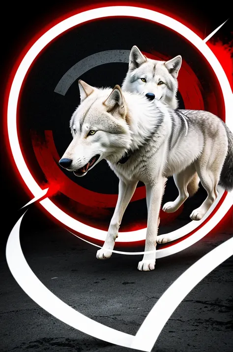 Furry Logo Gray white wolf with red short hair in a circle Heading in a circle Alpha-Stormy-Faith@Stormy.featuring