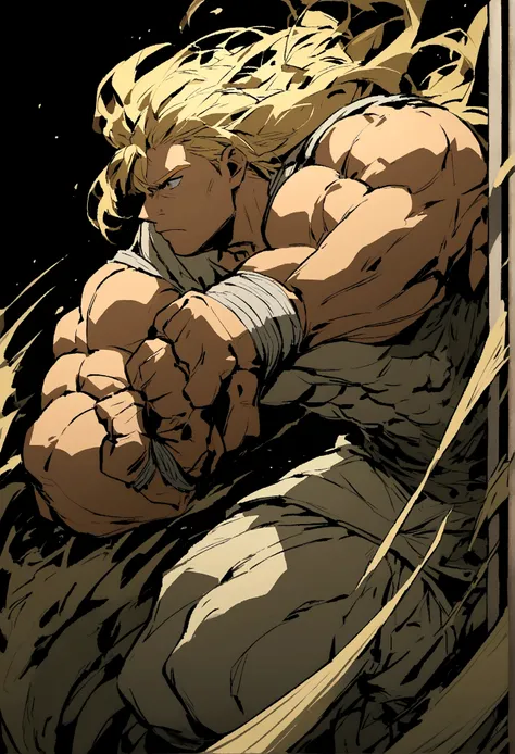 Video of an animated character with blond hair and muscular arms