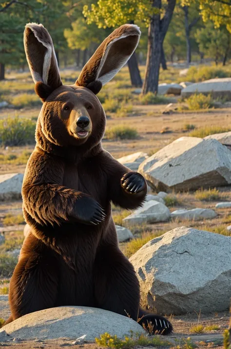 A bear with rabbit ears 
