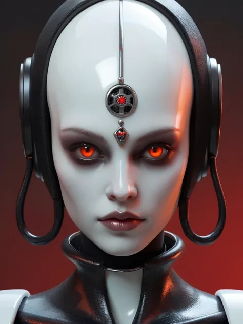 ral-opal, meahophontron, full body, woman robot face, devil nun, negro, looking at camera, body nun clothes, red eyes, primer plano looking at camera, realist, beautifull woman