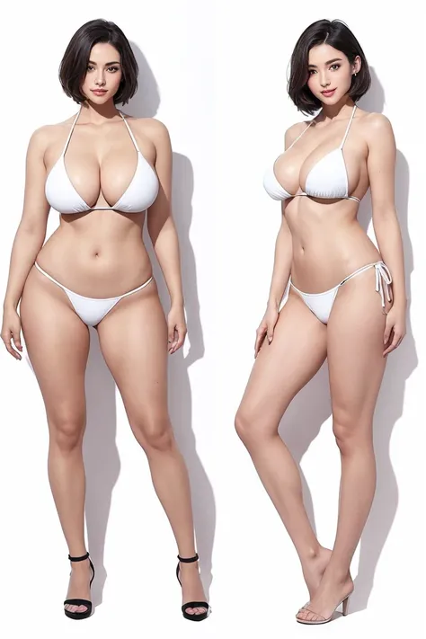 (1 Ultimate young Beauty:1.5), Ultra-detailed顔, Fine brown eyes, double eyelid, Lips Detail, Short black hair, (mini micro bikini), (Huge breasts:1.3), smile, Thighs Thighs Thighs Thighs, Perfect lighting, (Photorealistic:1.4), (Ultra-detailed), (Highest q...