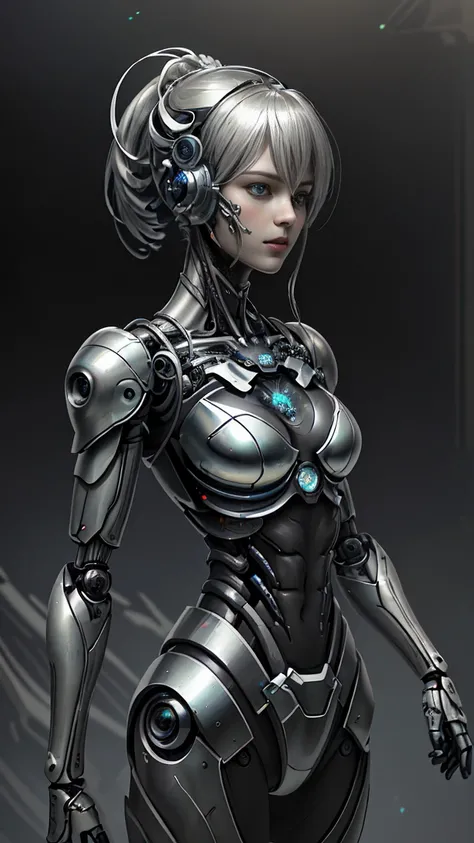 Very detailed美しいセラミックシルエットの女性robotの顔、robot、robot部品、150 mm、Beautiful studio soft light、Rim Light、Vivid details、Gorgeous cyberpunk、race、Surreal、anatomy、Facial muscles、Cable Wire、Microchip、elegant、Beautiful background、Octane Rendering、HR Giger Style、8K、Highes...