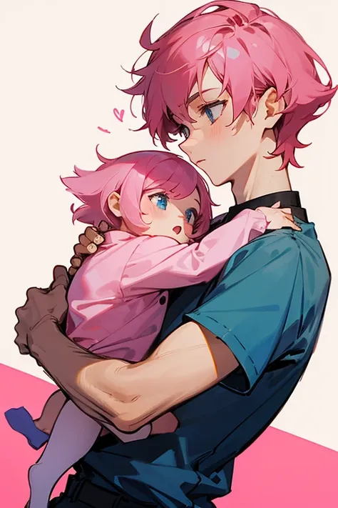 A boy with short pink hair 